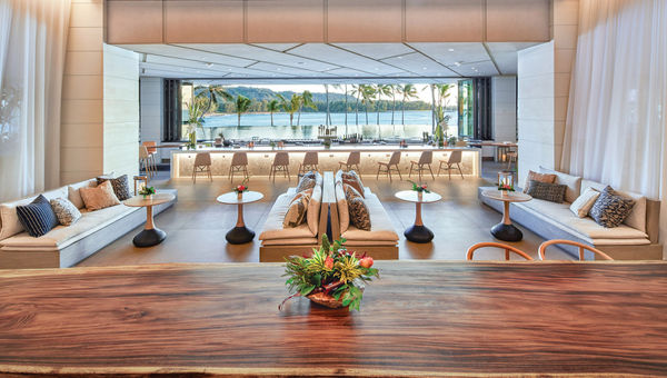 Off the Lip, the resort's new lobby bar, features expansive sunset views and a sharing menu.