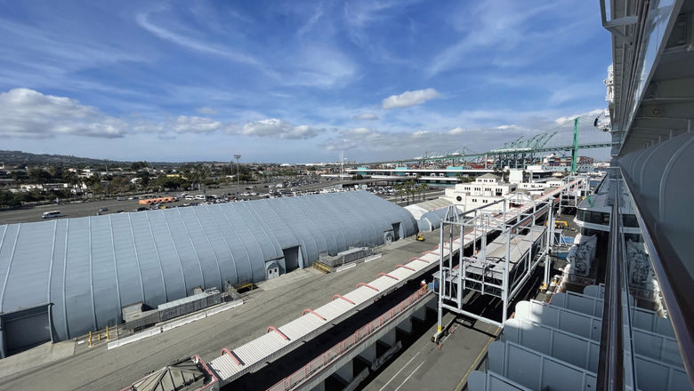 San Pedro's World Cruise Terminal at the Port of Los Angeles from onboard the Norwegian Bliss.