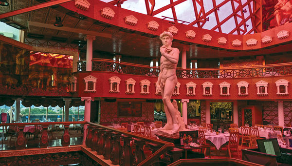 A statue and architectural details at David's Steakhouse. A statue and architectural details at David's Steakhouse.
