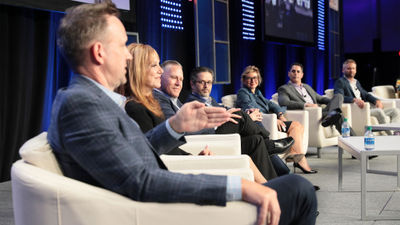 From left: John Chernesky of Princess Cruises and Cunard Line, Vicki Freed of Royal Caribbean International, Keith Lane of Celebrity Cruises, Derek Lloyd of Norwegian Cruise Line, Barbara Muckermann of Silversea Cruises, Ken Muskat of MSC Cruises and Adolfo Perez of Carnival Cruise Line.