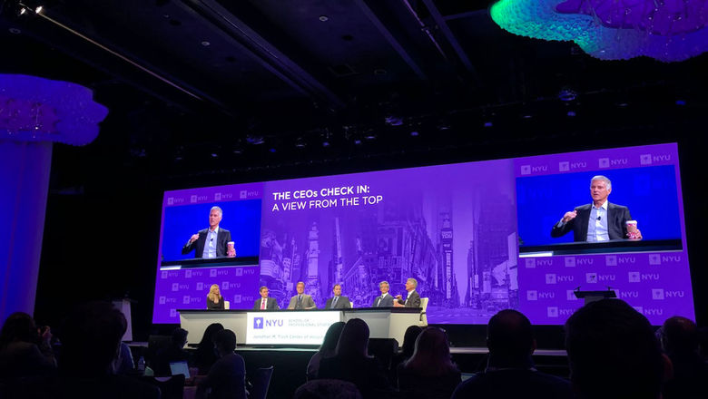 From left: Sara Eisen, anchor of CNBC and panel moderator; Keith Barr, CEO of IHG Hotels & Resorts; Sebastien M. Bazin, chairman and CEO of Accor; Anthony Capuano, CEO of Marriott International; David Kong, president and CEO of BWH Hotel Group; Christopher J. Nassetta, president and CEO of Hilton.