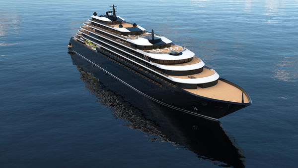 A rendering of Ritz-Carlton Yacht Collection's first ship, which is scheduled to debut in spring 2022.