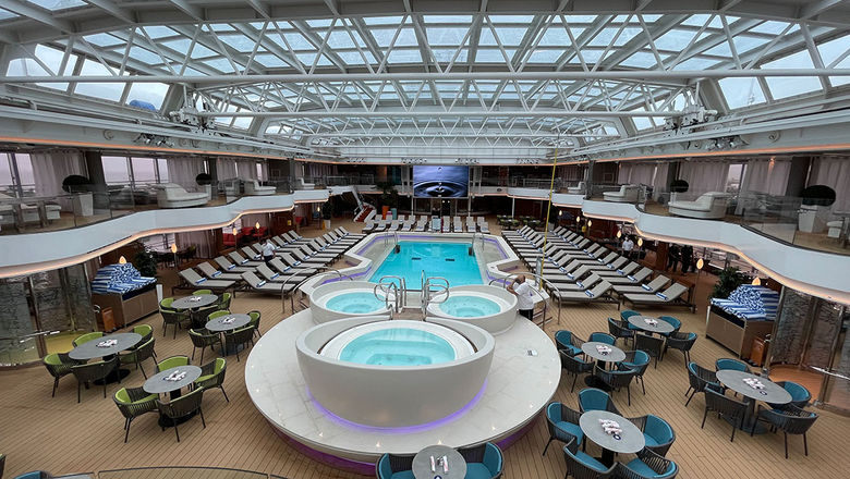 The Lido Pool on Holland America Line's Rotterdam, the final ship in the cruise line's Pinnacle Class.