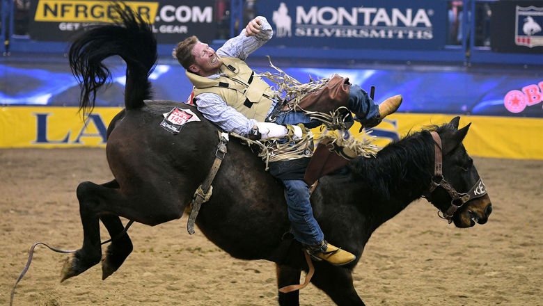 Ty Bruer rides Mandan at the Wrangler National Finals Rodeo in 2019.