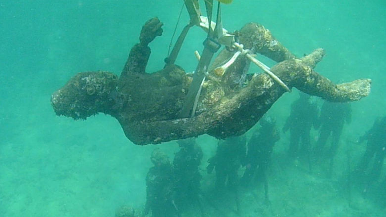One of the sculptures in the Grenada Underwater Sculpture Park, which underwent renovations.