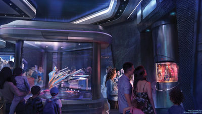 A rendering of the Xandar Gallery, an area of the pavilion that will house the Guardians of the Galaxy: Cosmic Rewind roller coaster.