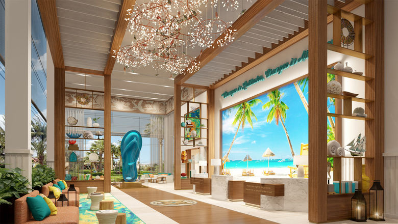 The lobby at the just-opened Margaritaville Island Reserve Cap Cana.