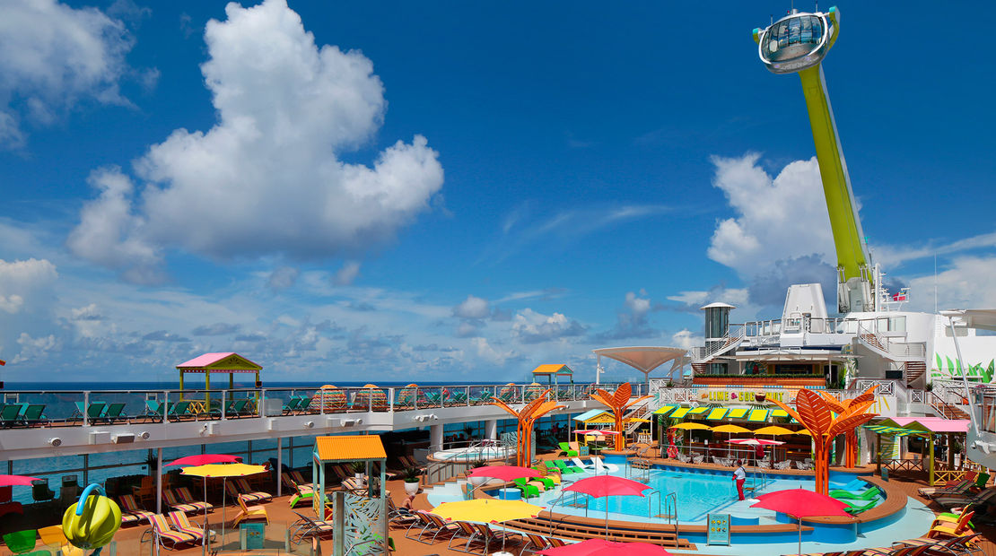 The North Star observation capsule overlooking the Odyssey's resort-style pool deck.