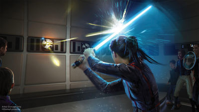 Guests at the Star Wars hotel can do lightsaber training.