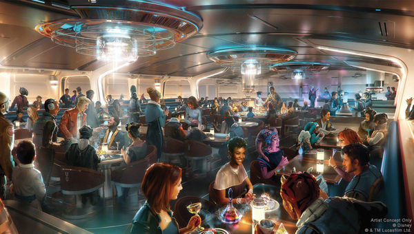 A rendering of the Crown of Corellia Dining Room at Star Wars: Galactic Starcruiser.