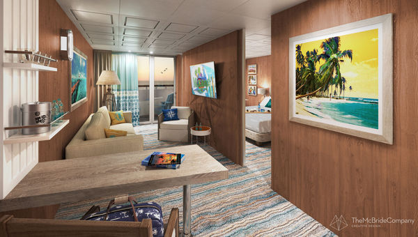 Rendering of a suite on the Margaritaville Paradise. Rendering of a suite on the Margaritaville Paradise.