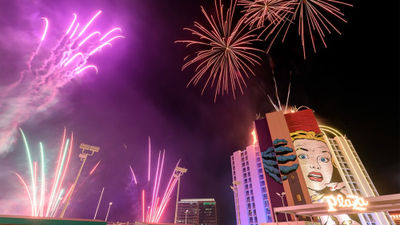 A look at fireworks from the pool deck at the Plaza.