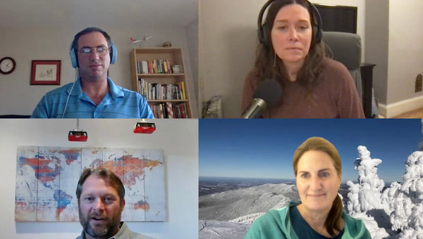 Clockwise from top left: Robert Silk and Rebecca Tobin of Travel Weekly, Molly Mahar of Ski Vermont and Dan Sherman of Ski.com on the Folo by Travel Weekly podcast, talking about the 2021-22 ski season. Clockwise from top left: Robert Silk and Rebecca Tobin of Travel Weekly, Molly Mahar of Ski Vermont and Dan Sherman of Ski.com on the Folo by Travel Weekly podcast, talking about the 2021-22 ski season.