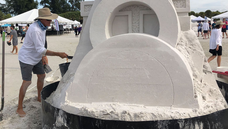 Rick Mungeam's Let the Light In took third place in the Solo competition at the 2021 Crystal Classic Sand Sculpting Festival on Siesta Key.