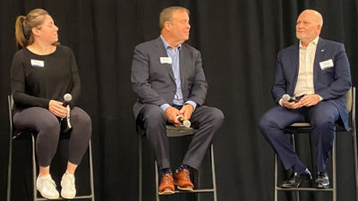 Left to right, Shayna Elly Zand, Intrepid Group; Gary Murphy, AmaWaterways; and Guy Young, Insight Vacations, at the USTOA Conference.