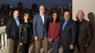 USTOA board members, from left to right: Jeff Roy of Collette, Elizabeth Crabill of CIE Tours, Charlie Ball of Holland America Group, Madhvi Buch of The Travel Corporation USA, Scott Wiseman of ALG Vacations Corporation and Terry Dale of USTOA.