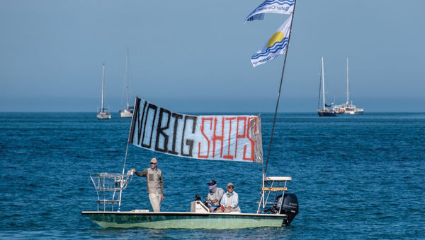 Boat protestors against large cruise ships in Key West. Boat protestors against large cruise ships in Key West.
