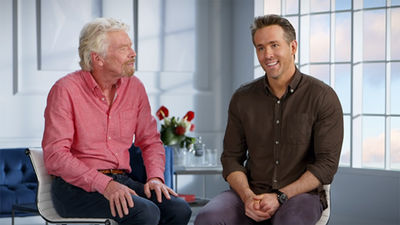 Richard Branson with actor Ryan Reynolds in their video announcing Virgin Voyages' partnership with Reynolds' gin company.