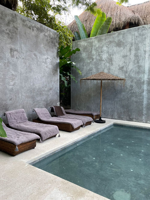 The pool deck at Casa Homiga, a new boutique hotel in Bacalar. The pool deck at Casa Homiga, a new boutique hotel in Bacalar.