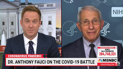 Dr. Anthony Fauci (right) on MSNBC's "Morning Joe" on Monday.