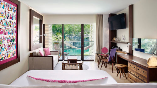 A guestroom at the Hotel Xcaret Arte. A guestroom at the Hotel Xcaret Arte.