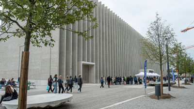 Entrance to MCBA (Musee cantonal des Beaux-Arts) at Plateforme 10 in Lausanne, Switzerland.