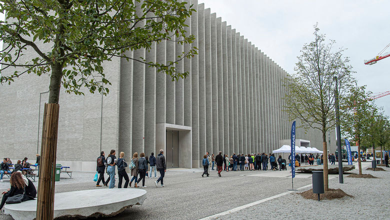 Entrance to MCBA (Musee cantonal des Beaux-Arts) at Plateforme 10 in Lausanne, Switzerland.