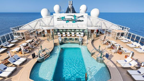 The MSC Yacht Club's pool deck on the MSC Seashore. The MSC Yacht Club's pool deck on the MSC Seashore.