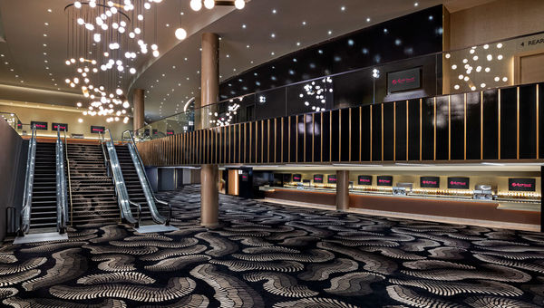 A modern-looking chandelier greets guests as they enter the lobby at the new Resorts World Theatre in Las Vegas. A modern-looking chandelier greets guests as they enter the lobby at the new Resorts World Theatre in Las Vegas.