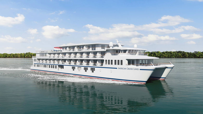 A rendering of American Cruise Line's new, catamaran-style ship. The vessels are being designed with features often found on river and expedition ships.