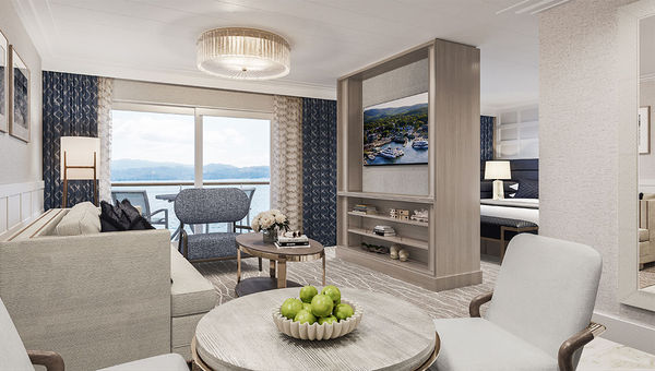 A rendering of a Grand Suite on an American Cruise Lines Project Blue ship. The new vessels are set to debut in 2023. A rendering of a Grand Suite on an American Cruise Lines Project Blue ship. The new vessels are set to debut in 2023.