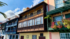 Colorful buildings on a street in the Canary Islands.