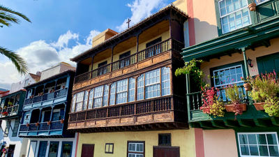 Colorful buildings on a street in the Canary Islands.