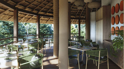 The thatched-roof restaurant at Casa Chable will serve Mexican Caribbean regional dishes prepared with produce from the property's organic garden as well as locally caught seafood.