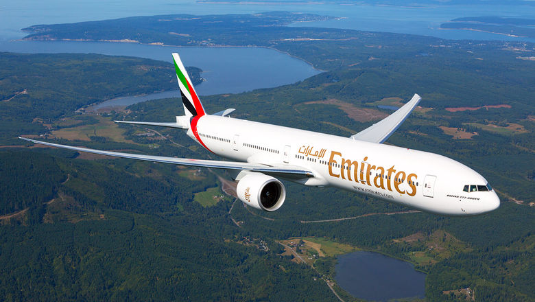 An Emirates Boeing 777-300ER jet.