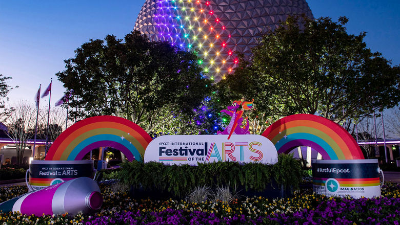 Spaceship Earth will be painted in a spectrum of light each night of the Epcot International Festival of the Arts, accompanied by the Muppets singing “Rainbow Connection.”