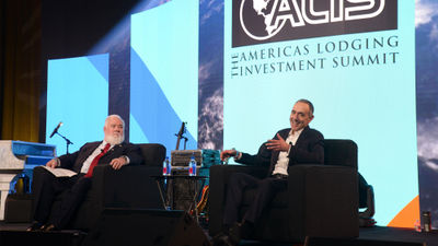 BHN Group president Jeff Higley (left) and Elie Maalouf, CEO of IHG Hotels and Resorts’ Americas division, at the Americas Lodging and Investment Summit.
