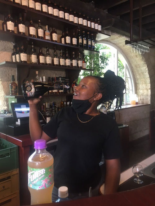 Lea, the bartender at Foursquare Rum Distillery on the southeast coast of Barbados, presides over tasting sessions for visitors. Lea, the bartender at Foursquare Rum Distillery on the southeast coast of Barbados, presides over tasting sessions for visitors.