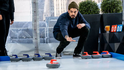 The M Social Times Square's curling rink is located by the Beast & Butterflies rooftop bar and lounge.