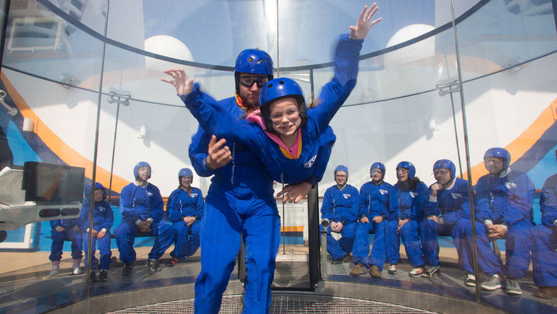 Passenger spending is up in all areas aboard Royal Caribbean ships. Pictured, the RipCord by iFly skydiving simulator.
