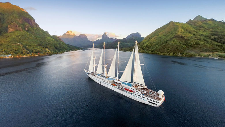 The Wind Spirit in Moorea. Windstar would like to sail a larger ship for Tahiti cruises.