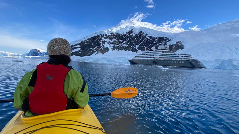 The Scenic Eclipse is part of a magnificent view from the kayak.