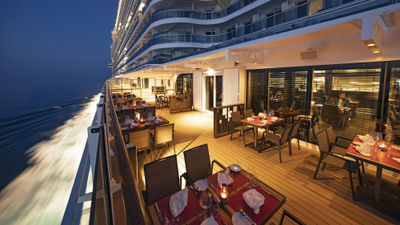 The alfresco dining area for the Butcher's Cut restaurant on the MSC Seashore.
