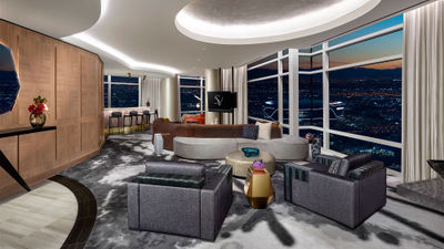 SkyVillas at the Aria Resort & Casino feature floor-to-ceiling windows and what it calls "shape-defying" furnishings.
