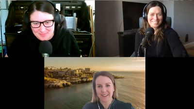 Clockwise from top right: Jamie Biesiada and Rebecca Tobin of Travel Weekly and Meaghan Carfrey of Cadence Travel.
