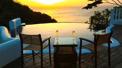 The pool scene at dusk at Mount Edgecombe Plantation on the northwest coast of Grenada. It is part of the country's new Simple Stays program that highlights boutique accommodations.