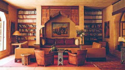 The salon room of Jnane Tamsna hotel in Marrakech, Morocco's only Black-owned hotel.