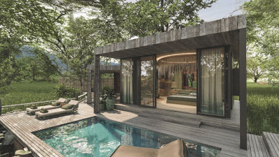 A rendering of the Lolebezi camp, set to open this spring in Lower Zambezi National Park.