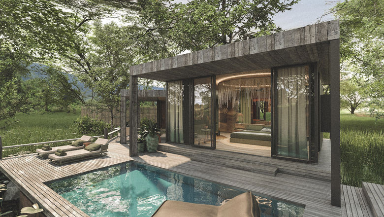 A rendering of the Lolebezi camp, set to open this spring in Lower Zambezi National Park.