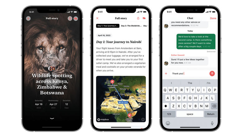 Origin's app for travelers features itinerary details and chat functionality.